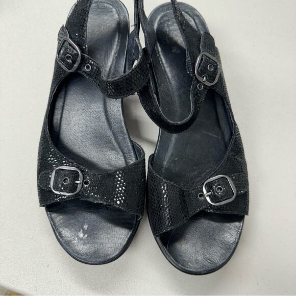 Dansko Black Sparkle Leather Platform Strappy Sandals Womens 39 Comfort Shoes - Picture 3 of 14